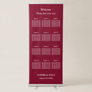 Elegant Burgundy 12 Table Seating Chart Retractable Banner