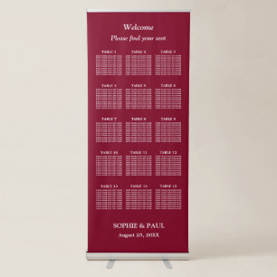 Elegant Burgundy 15 Table Seating Chart Retractable Banner