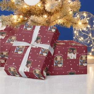 Elegant Burgundy 2 Photo Arch Modern Christmas Wrapping Paper