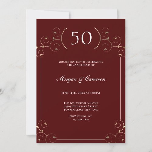 Elegant Burgundy 50th Wedding Anniversary Invitation