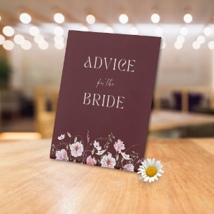 Elegant Burgundy Advice for the Bride Sign with Bl