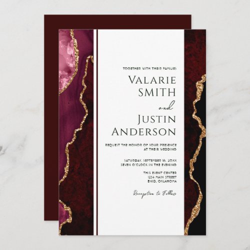 Elegant Burgundy Agate Budget Wedding All in One Invitation