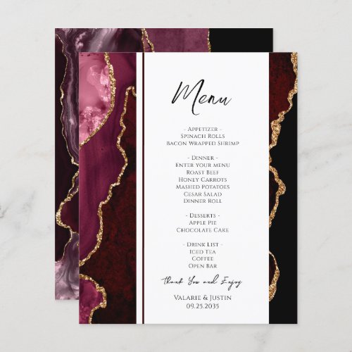 Elegant Burgundy Agate Event Menu