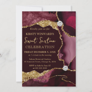 Elegant Burgundy Agate & Gold Geode Sweet Sixteen Invitation