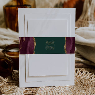 Elegant Burgundy Agate Green Wedding Invitation Belly Band