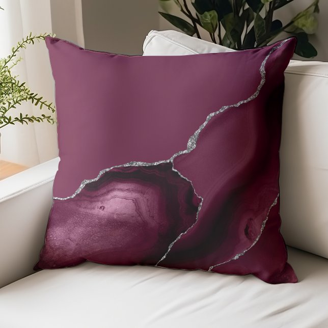 Elegant Burgundy Agate Silver Glitter Throw Pillow (Creator Uploaded)