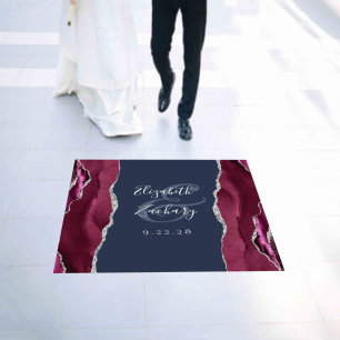 Elegant Burgundy Agate Silver Navy Blue Wedding Floor Decals