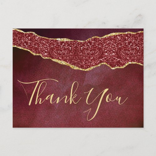 Elegant Burgundy Agate Wedding Thank You Announcement Postcard