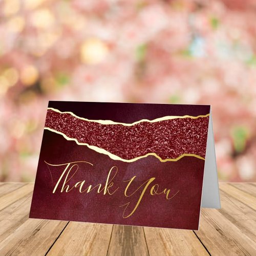 Elegant Burgundy Agate Wedding Thank You Real Foil Greeting Card