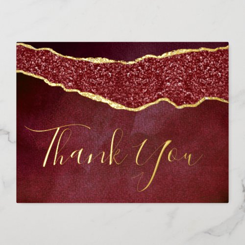 Elegant Burgundy Agate Wedding Thank You Real Foil Invitation Postcard