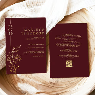 Elegant Burgundy All In One Wedding Gold Foil Invitation