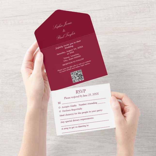 Elegant Burgundy All in One Wedding Invite (Tearaway)