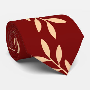 Elegant Burgundy and Beige Botanical Leaf Pattern Neck Tie
