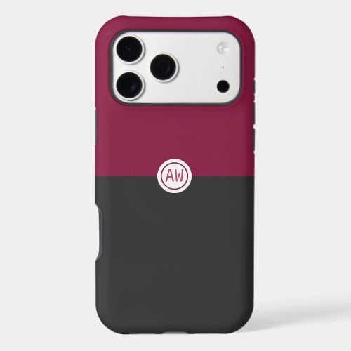Elegant Burgundy and Black Monogram iPhone 17 Pro Max Case