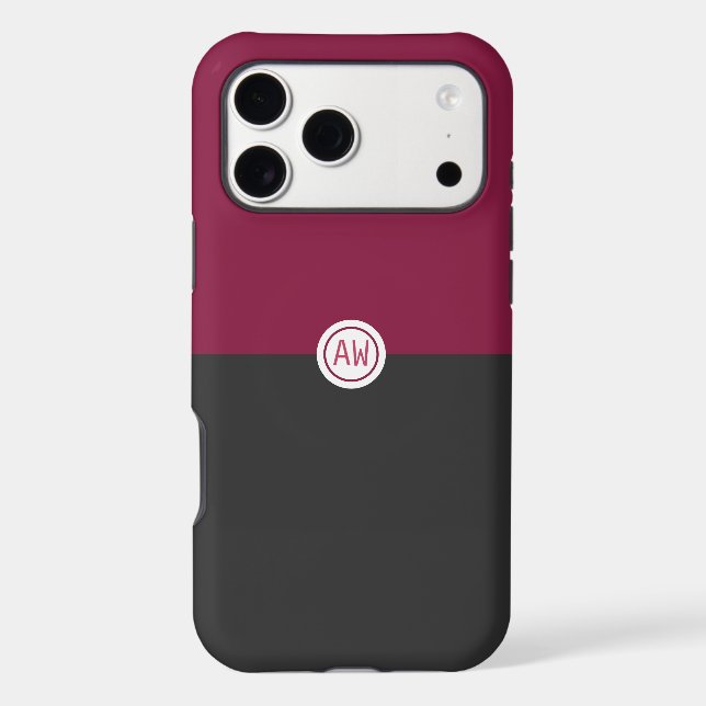 Elegant Burgundy and Black Monogram Case-Mate iPhone Case (Back)
