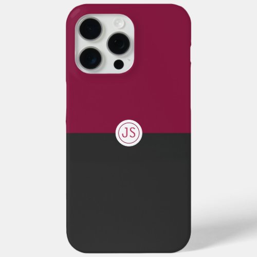 Elegant Burgundy and Black Monogram iPhone 15 Pro Max Case