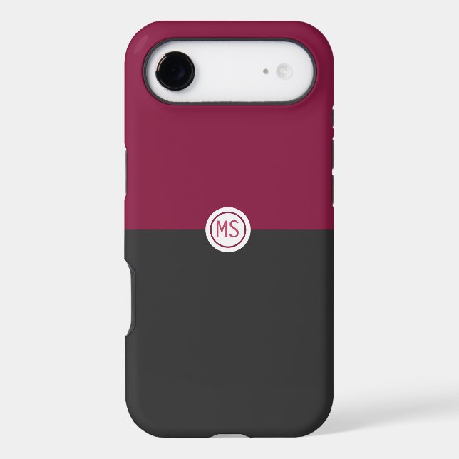 Elegant Burgundy and Black Monogram Case-Mate iPhone Case (Back)