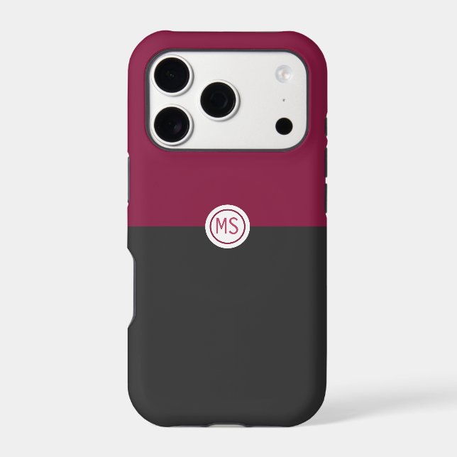 Elegant Burgundy and Black Monogram Case-Mate iPhone Case (Back)