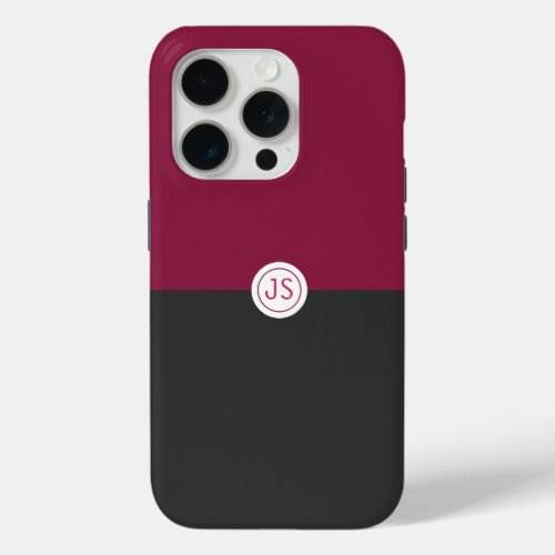 Elegant Burgundy and Black Monogram iPhone 15 Pro Case