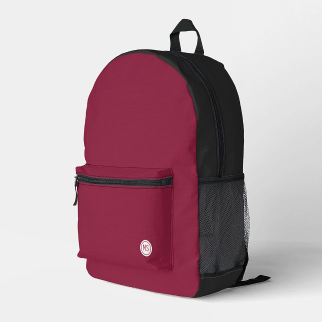 Elegant Burgundy and Black Monogram Printed Backpack (Back Corner Right)