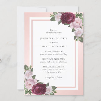 Elegant Burgundy and Blush Floral Wedding Invitation