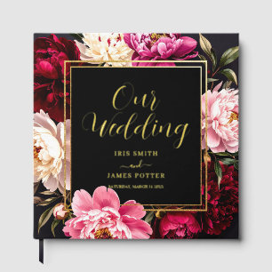 Elegant Burgundy and Blush Peony Floral Wedding Foil Guest Book