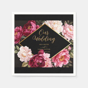 Elegant Burgundy and Blush Peony Floral Wedding Napkins