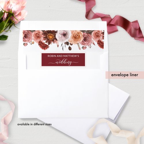 Elegant Burgundy and Blush Pink Floral Wedding Envelope Liner