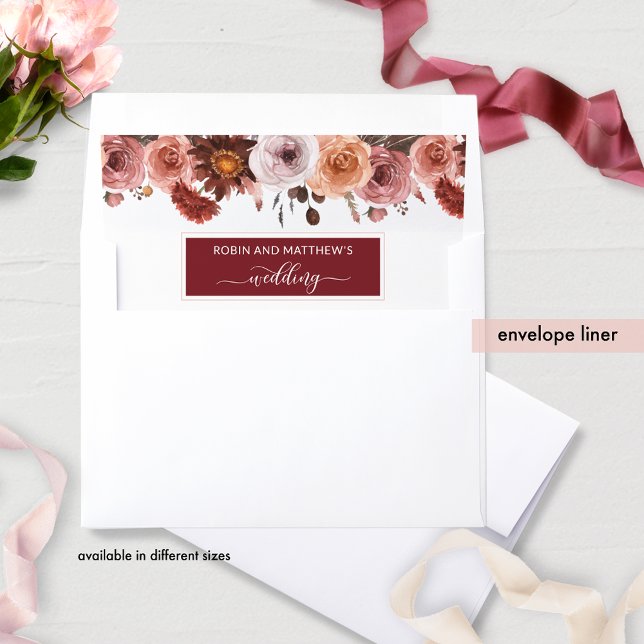 Elegant Burgundy and Blush Pink Floral Wedding Envelope Liner (Creator Uploaded)