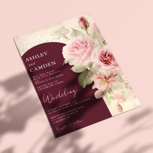 Elegant Burgundy and Blush Pink Wedding Invitation