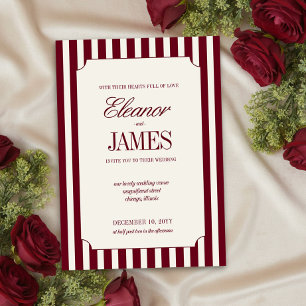 Elegant Burgundy and Cream Preppy Stripe Wedding Invitation