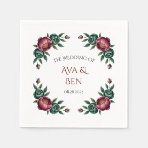 Elegant Burgundy and Emerald Peony Wedding Napkins