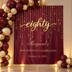 Elegant Burgundy and Gold 80th Birthday Backdrop