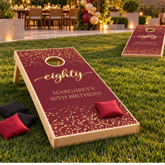Elegant Burgundy and Gold 80th Birthday Cornhole Set