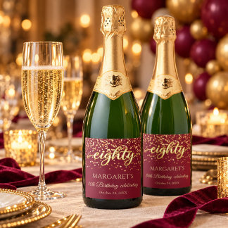 Elegant Burgundy and Gold 80th Birthday Sparkling Wine Label