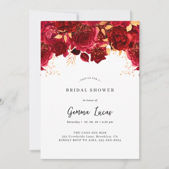 Elegant Burgundy and Gold Bridal Shower Invitation (Front)