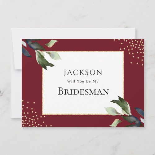 Elegant Burgundy and Gold Bridesman Proposal Card