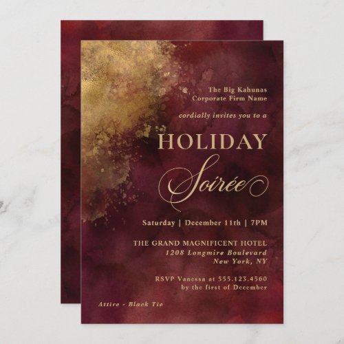 Elegant Burgundy and Gold Corporate Holiday Party Invitation