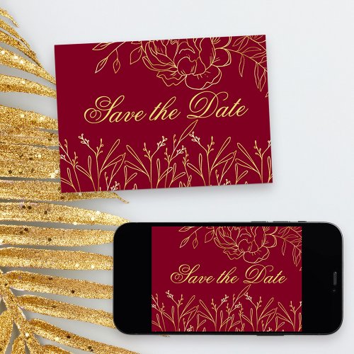 Elegant Burgundy and Gold Fine Art Floral Save The Date