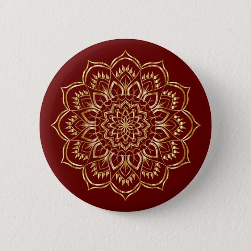 Elegant Burgundy and Gold Floral Mandala Pattern Button