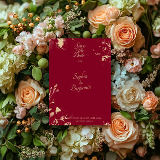 Elegant Burgundy and Gold Floral Save the Date Invitation
