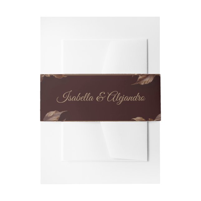 Elegant Burgundy and Gold Floral Wedding Invitation Belly Band (Front Example)