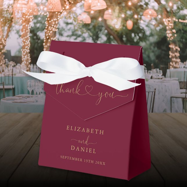 Elegant Burgundy And Gold Heart Script Wedding Favor Boxes (Elegant Burgundy And Gold Heart Script Wedding Favor Boxes)