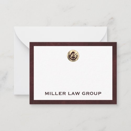 Elegant Burgundy and Gold Logo Law Firm Note Card