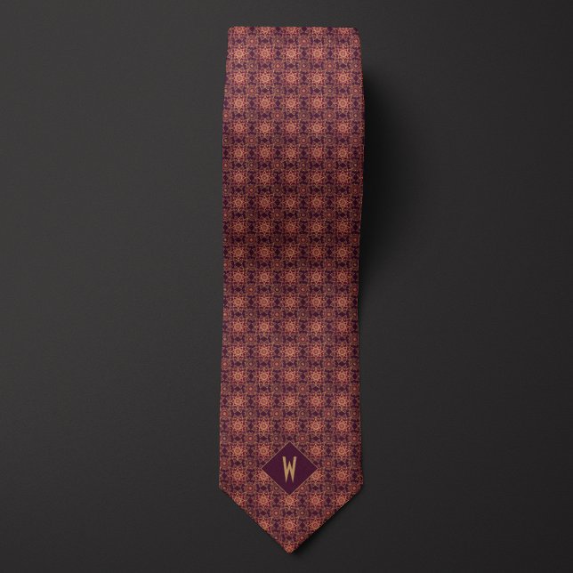 Elegant Burgundy and Gold Mandala Monogram Neck Tie (Creator Uploaded)