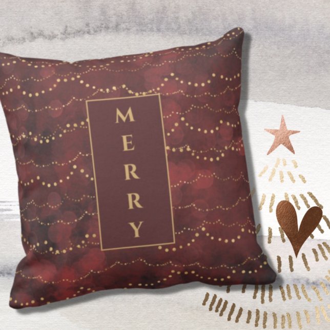 Elegant Burgundy and Gold MERRY Text Christmas Throw Pillow (Creator Uploaded)