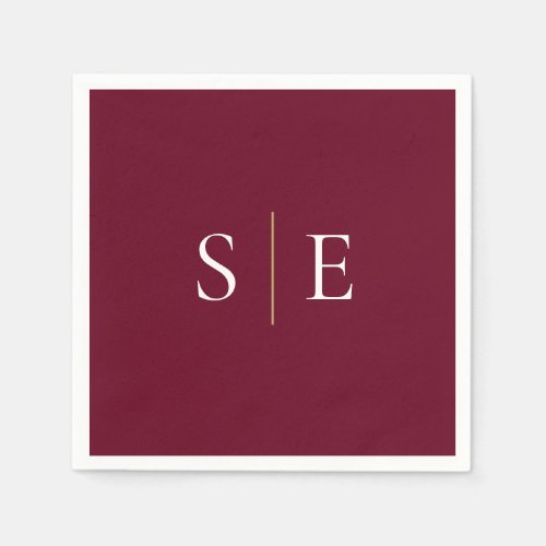 Elegant Burgundy And Gold Monogram Minimalist Napkins