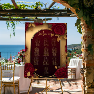 Elegant Burgundy and Gold Rose Red Wedding Seating Foam Board