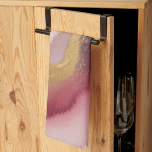Elegant Burgundy and Gold Watercolor Art Kitchen Towel