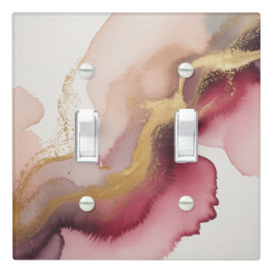 Elegant Burgundy and Gold Watercolor Art Light Switch Cover